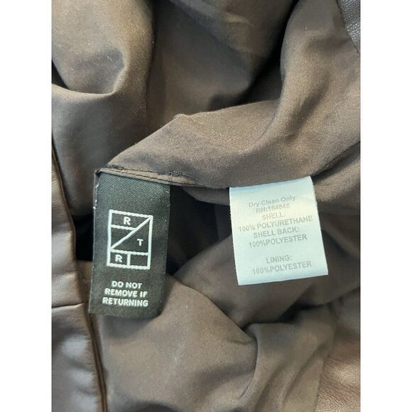 Toccin 6 Brown Faux Leather Shirt Dress Button Front Collared Mini Puff Slv - Picture 6 of 7